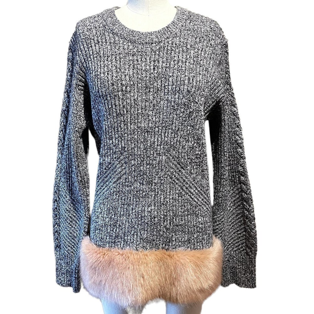 NWT Opening Ceremony Gray Sweater Pink Faux Fur Trim Large